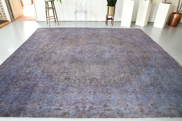 Vintage Overdyed Rug in Navy/Gray 10ftx10.6ft