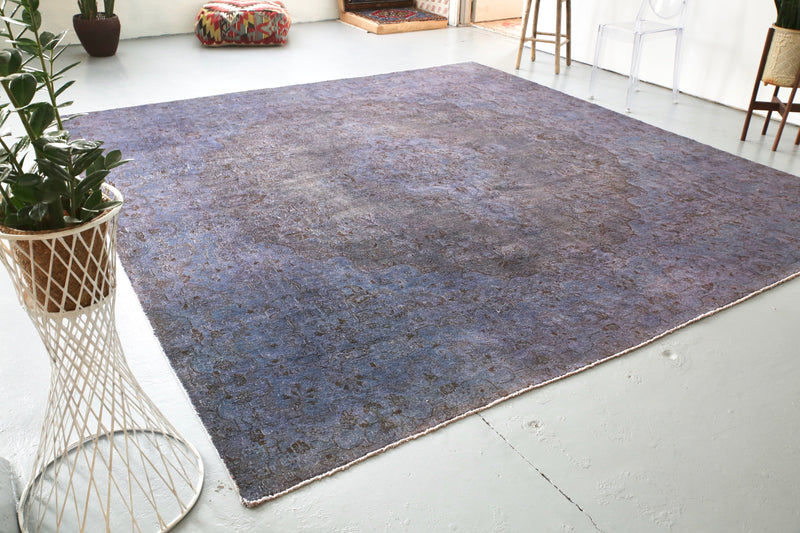 Vintage Overdyed Rug in Navy/Gray 10ftx10.6ft