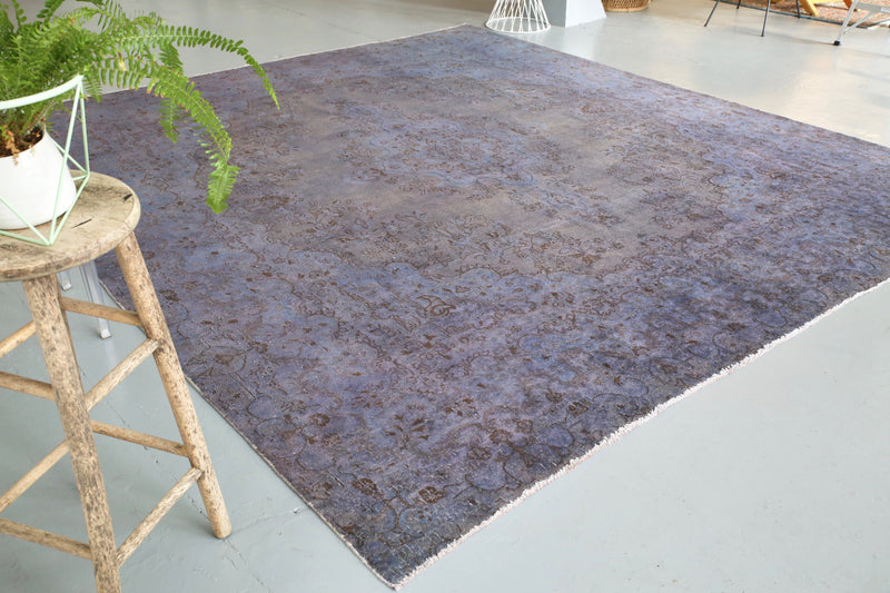 Vintage Overdyed Rug in Navy/Gray 10ftx10.6ft