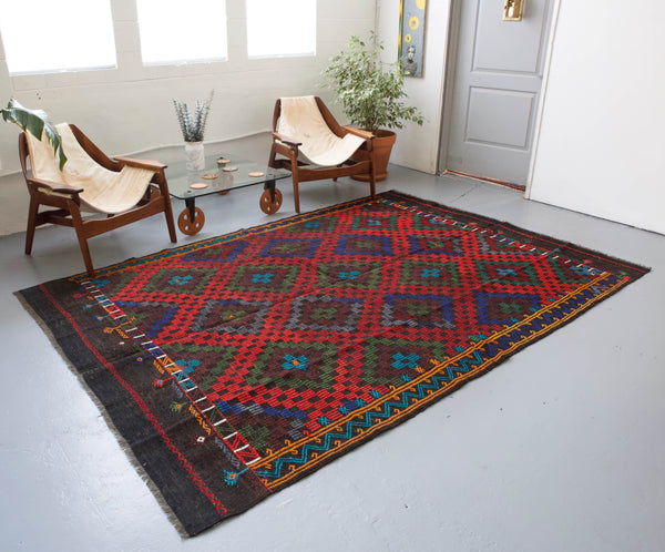 black, red, old rug, vintage kilim, flat weave, antique, oushak, portland rug shop, rug store, wild shaman