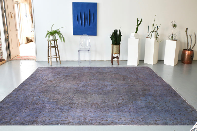 Vintage Overdyed Rug in Navy/Gray 10ftx10.6ft