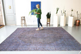 Vintage Overdyed Rug in Navy/Gray 10ftx10.6ft