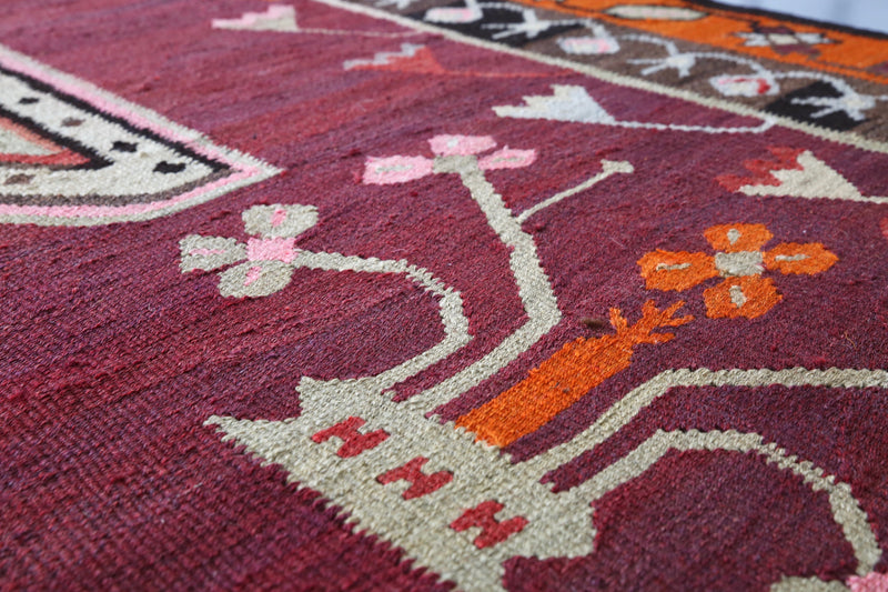 Vintage Turkish Kars Kilim Rug 6'3"x12'4"