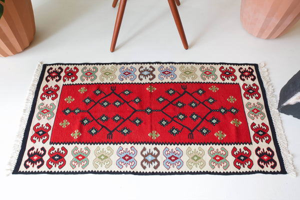 pile rug, Turkish rug, vintage rug, portland, rug shop, bright colors, wild shaman, area rug, red rug, mini rug, bold color, Portland, Oregon, rug store, rug shop, local shop, flat weave, kilim rug