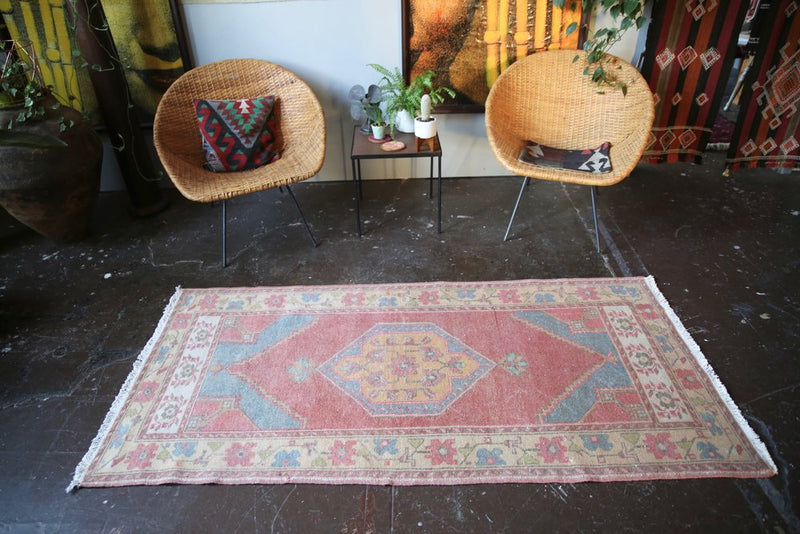 Vintage Faded Anatolian Rug 3.2ftx6.7ft