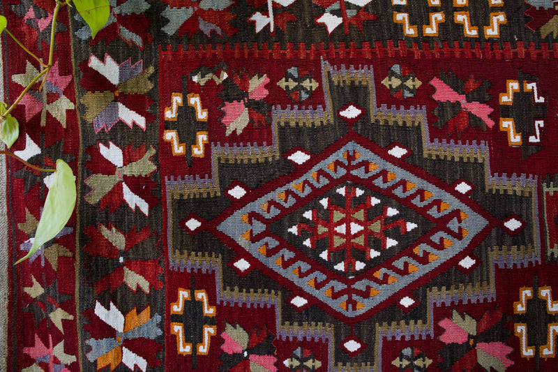 old rug, antique rug, earthy colors, bold colors, turkish rug, vintage rug, flat weave, kilim rug, large area rug, square rug, Wild Shaman, Portland, Oregon, rug store, rug shop, local shop