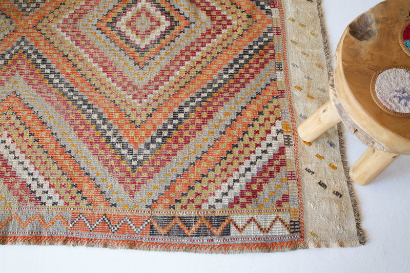 old rug, antique rug, earthy colors, faded colors, Turkish rug, vintage rug, flat weave, kilim rug, large area rug, square rug, Wild Shaman, Portland, Oregon, rug store, rug shop, local shop