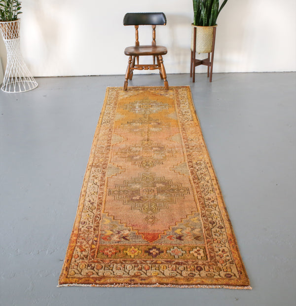 Old Anatolian Runner Rug 2.11ftx9.6ft