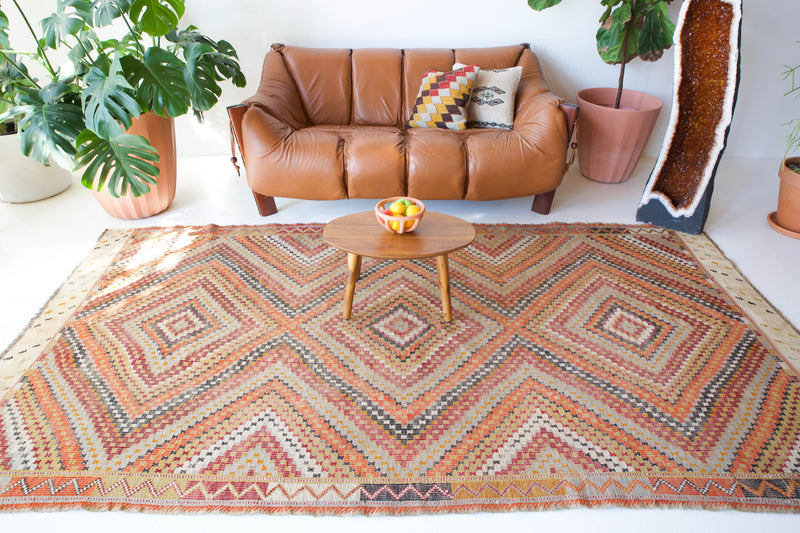 old rug, antique rug, earthy colors, faded colors, Turkish rug, vintage rug, flat weave, kilim rug, large area rug, square rug, Wild Shaman, Portland, Oregon, rug store, rug shop, local shop