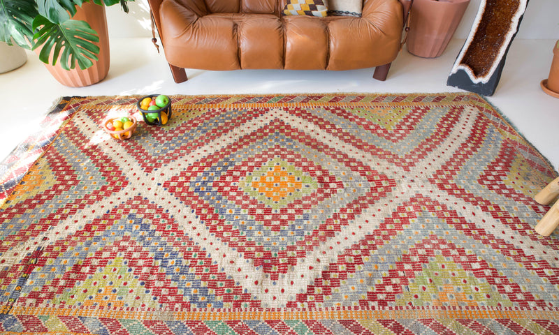 old rug, antique rug, earthy colors, faded colors, Turkish rug, vintage rug, flat weave, kilim rug, large area rug, square rug, Wild Shaman, Portland, Oregon, rug store, rug shop, local shop