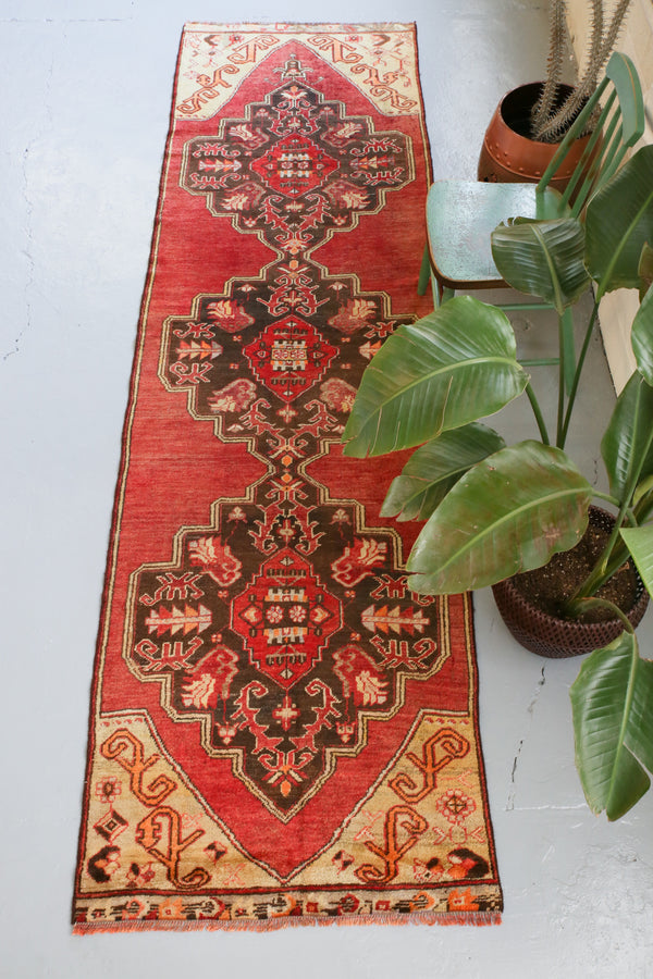 Vintage Anatolian Runner Rug 2.11ftx10.7ft