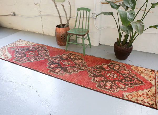 Vintage Anatolian Runner Rug 2.11ftx10.7ft