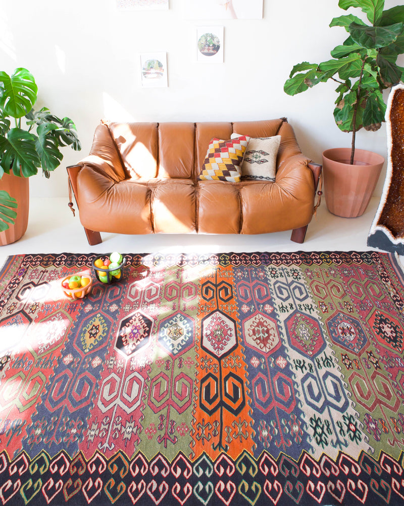 old rug, antique rug, earthy colors, faded colors, Turkish rug, vintage rug, flat weave, kilim rug, large area rug, square rug, Wild Shaman, Portland, Oregon, rug store, rug shop, local shop