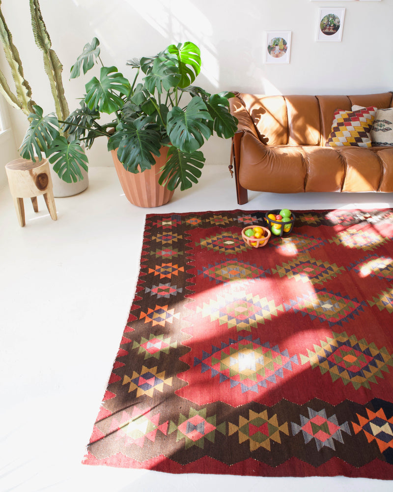 Turkish rug, vintage rug, flat weave, kilim rug, large area rug, square rug, Wild Shaman, Portland, Oregon, rug store, rug shop, local shop,  bright colors, area rug, bold color