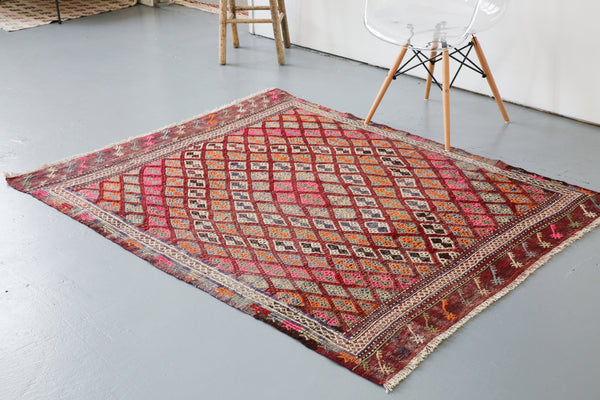 Old Anatolian Cicim Kilim 4.5ftx5.10ft