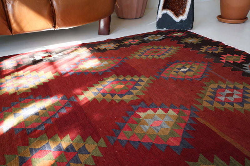 Turkish rug, vintage rug, flat weave, kilim rug, large area rug, square rug, Wild Shaman, Portland, Oregon, rug store, rug shop, local shop,  bright colors, area rug, bold color