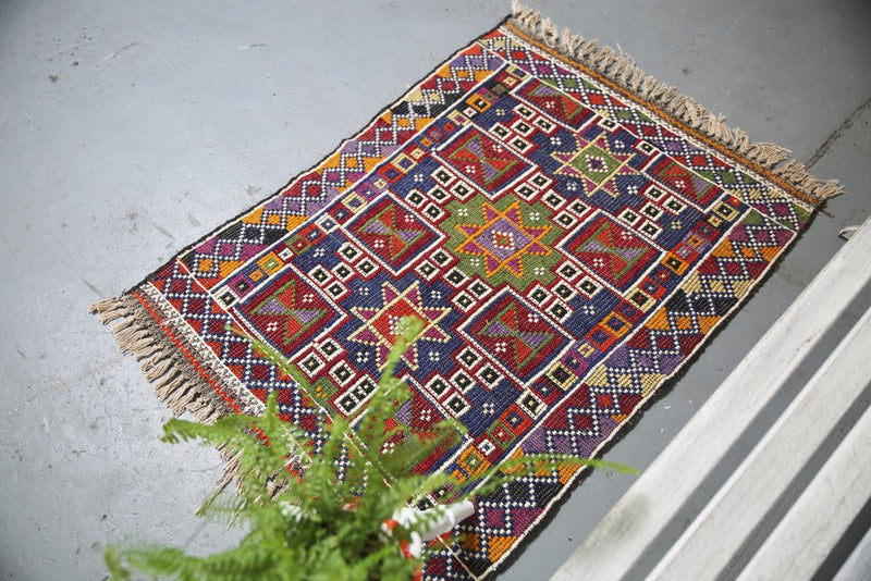 Vintage Mersin Mut Cicim Kilim Rug 2.10ftx4.2ft