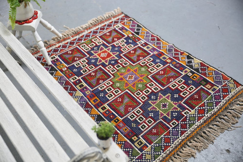 Vintage Mersin Mut Cicim Kilim Rug 2.10ftx4.2ft