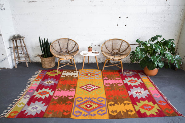 Turkish rug, vintage rug, flat weave, kilim rug, large area rug, square rug, Wild Shaman, Portland, Oregon, rug store, rug shop, local shop,  bright colors, area rug, red rug, bold color