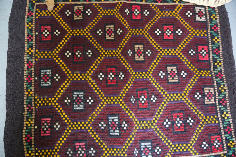 Vintage Mersin Mut Cicim Kilim Rug 2.4ftx3.11ft