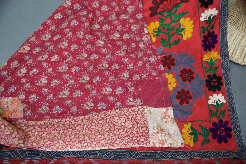 Old double sided cotton Suzani Throw in blood orange