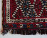 Vintage mini kilim rug in room decor setting, kilim, Turkish rug, vintage rug, portland, rug shop, bright colors, wild shaman, soft rug, bold color, Portland, Oregon, rug store, rug shop, local shop