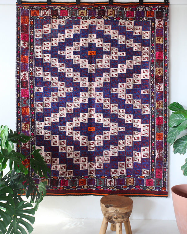 Turkish rug, vintage rug, flat weave, kilim rug, large area rug, square rug, Wild Shaman, Portland, Oregon, rug store, rug shop, local shop,  bright colors, area rug, orange rug, bold color