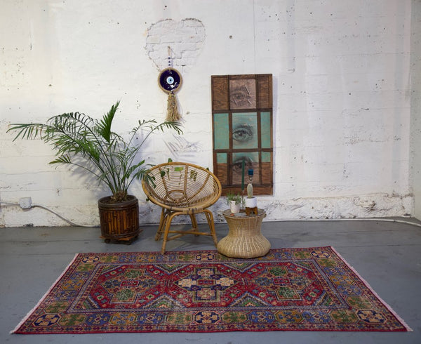 Vintage Konya Seccade Rug 4.7ftx7ft