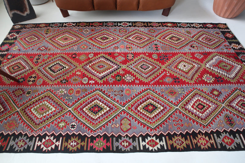 Turkish rug, vintage rug, flat weave, kilim rug, large area rug, square rug, Wild Shaman, Portland, Oregon, rug store, rug shop, local shop,  bright colors, area rug, orange rug, bold color