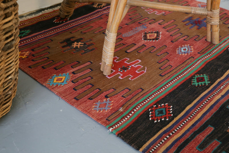 Vintage Sivas Kilim Runner close up, Kilim rugs, Wild Shaman Rug Store