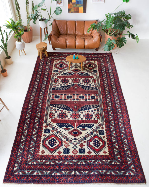 Vintage Turkish rug in a living room setting, pile rug, Turkish rug, vintage rug, portland, rug shop, bright colors, wild shaman, soft rug, bold color, Portland, Oregon, rug store, rug shop, local shop, antique rug