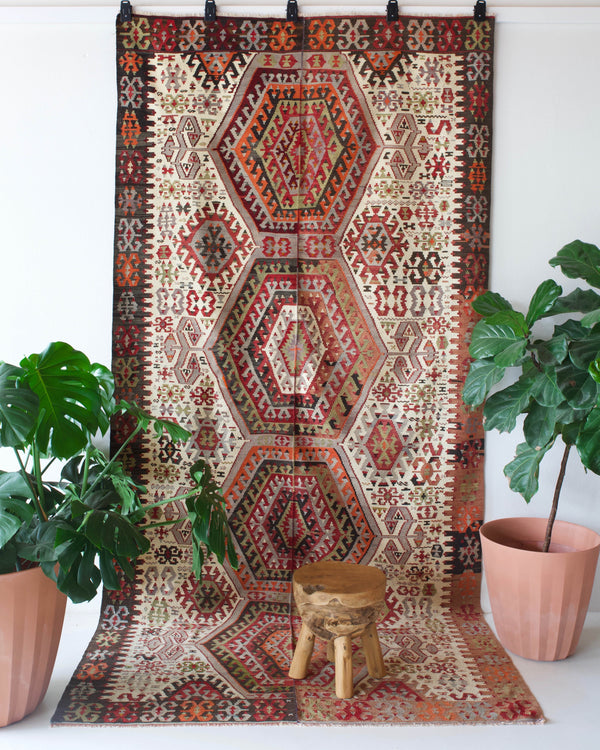 old rug, antique rug, earthy colors, faded colors, Turkish rug, vintage rug, flat weave, kilim rug, large area rug, square rug, Wild Shaman, Portland, Oregon, rug store, rug shop, local shop