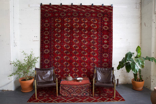 old rug, antique rug, Turkish rug, Portland, Oregon, rug store, rug shop, local shop, bright colors, wild shaman, large rug, area rug, red rug, bold color, baluch rug, burgundy, dark red