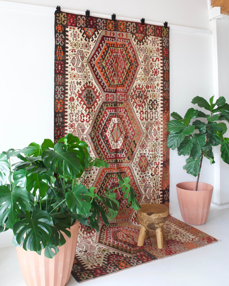 old rug, antique rug, earthy colors, faded colors, Turkish rug, vintage rug, flat weave, kilim rug, large area rug, square rug, Wild Shaman, Portland, Oregon, rug store, rug shop, local shop