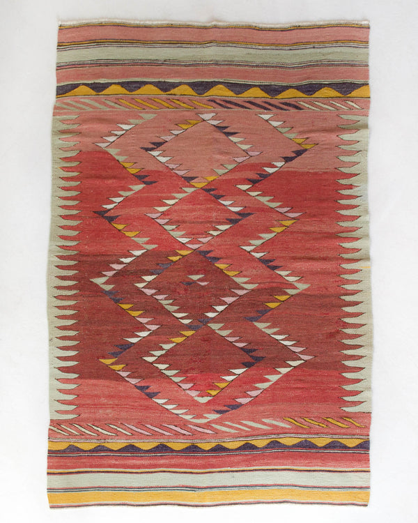 Vintage kilim rug in living room setting, bright colors, wild shaman, soft rug, bold color, Portland, Oregon, rug store, rug shop, local shop, vintage rug, modern kilim, warm colors