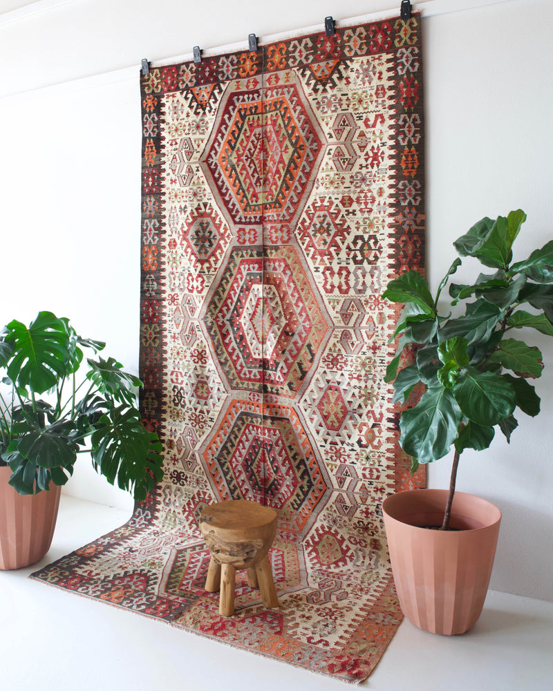 old rug, antique rug, earthy colors, faded colors, Turkish rug, vintage rug, flat weave, kilim rug, large area rug, square rug, Wild Shaman, Portland, Oregon, rug store, rug shop, local shop