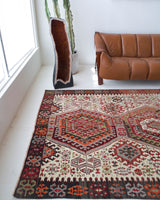 old rug, antique rug, earthy colors, faded colors, Turkish rug, vintage rug, flat weave, kilim rug, large area rug, square rug, Wild Shaman, Portland, Oregon, rug store, rug shop, local shop