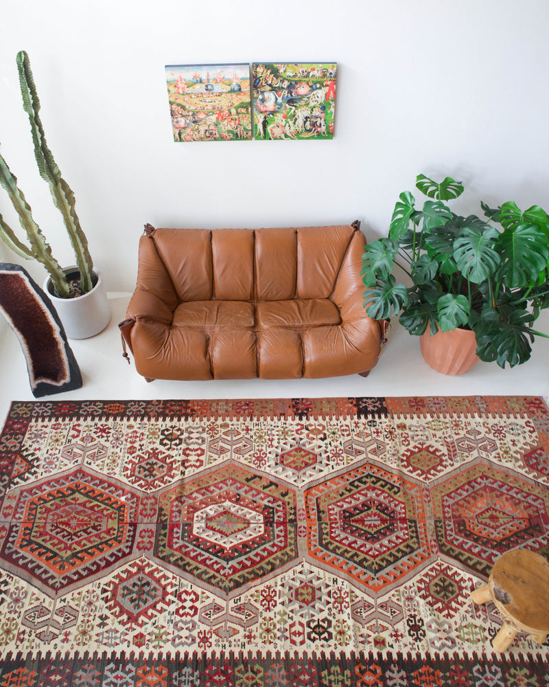 old rug, antique rug, earthy colors, faded colors, Turkish rug, vintage rug, flat weave, kilim rug, large area rug, square rug, Wild Shaman, Portland, Oregon, rug store, rug shop, local shop