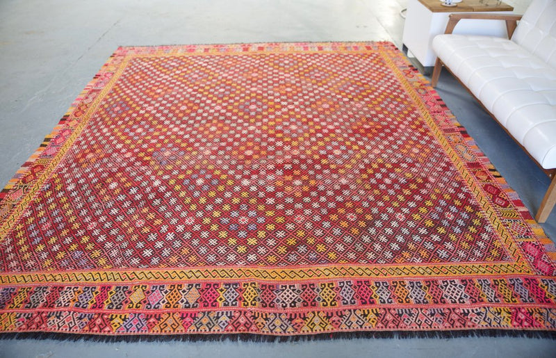 Vintage Erzurum Cicim Kilim 8.5ftx10.2ft