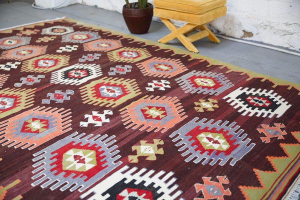 Turkish rug, vintage rug, flat weave, kilim rug, large area rug, square rug, Wild Shaman, Portland, Oregon, rug store, rug shop, local shop,  bright colors, area rug, bold color