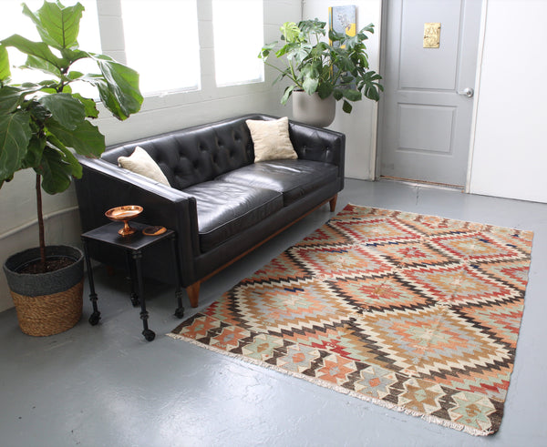 old rug, antique rug, earthy colors, faded colors, Turkish rug, vintage rug, flat weave, kilim rug, large area rug, square rug, Wild Shaman, Portland, Oregon, rug store, rug shop, local shop