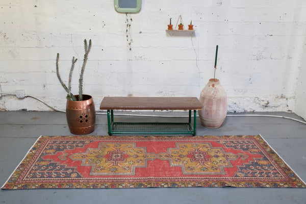 Vintage Turkish Faded Anatolian Rug 3.5ftx8.7ft
