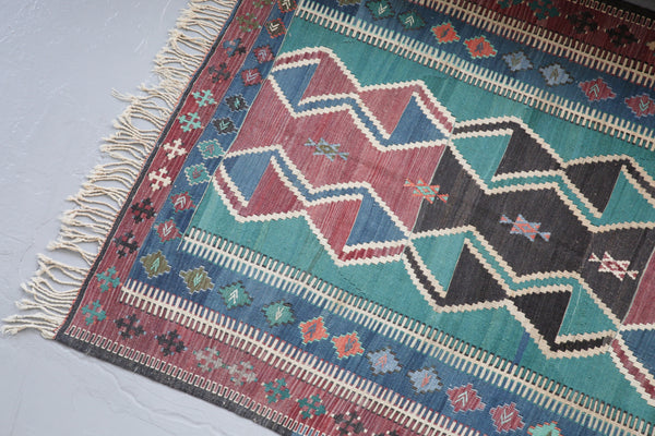 old rug, antique rug, earthy colors, faded colors, Turkish rug, vintage rug, flat weave, kilim rug, large area rug, square rug, Wild Shaman, Portland, Oregon, rug store, rug shop, local shop