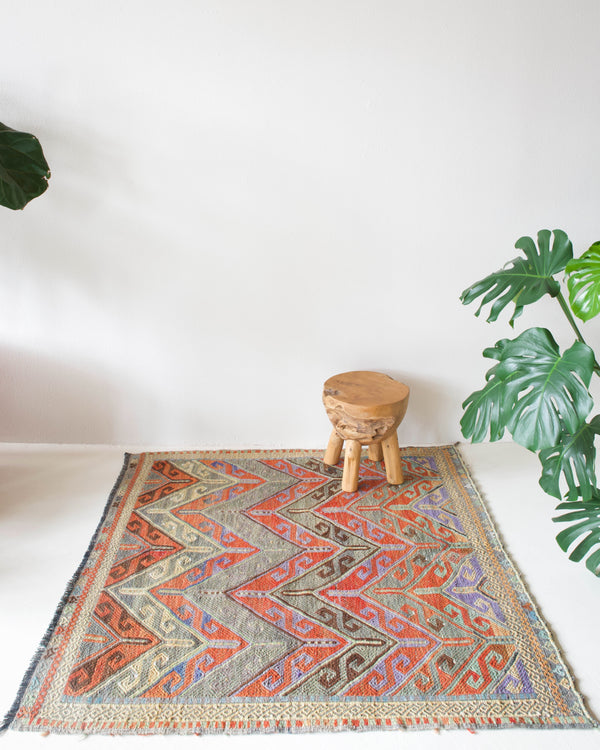 old rug, antique rug, earthy colors, faded colors, Turkish rug, vintage rug, flat weave, kilim rug, large area rug, square rug, Wild Shaman, Portland, Oregon, rug store, rug shop, local shop