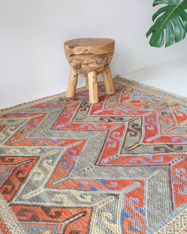 old rug, antique rug, earthy colors, faded colors, Turkish rug, vintage rug, flat weave, kilim rug, large area rug, square rug, Wild Shaman, Portland, Oregon, rug store, rug shop, local shop