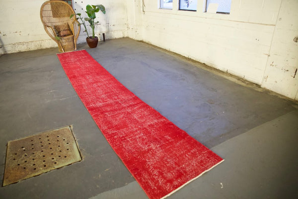 Vintage Overdyed Isparta Runner Rug in red 2.6ftx16.8ft