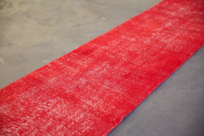Vintage Overdyed Isparta Runner Rug in red 2.6ftx16.8ft
