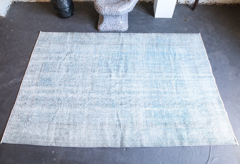 Vintage Overdyed Isparta Rug in Ice Blue 6ftx9ft