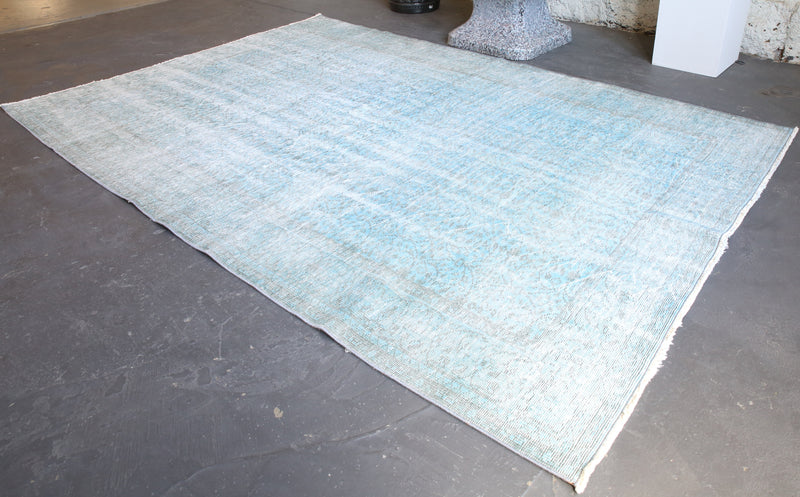 Vintage Overdyed Isparta Rug in Ice Blue 6ftx9ft