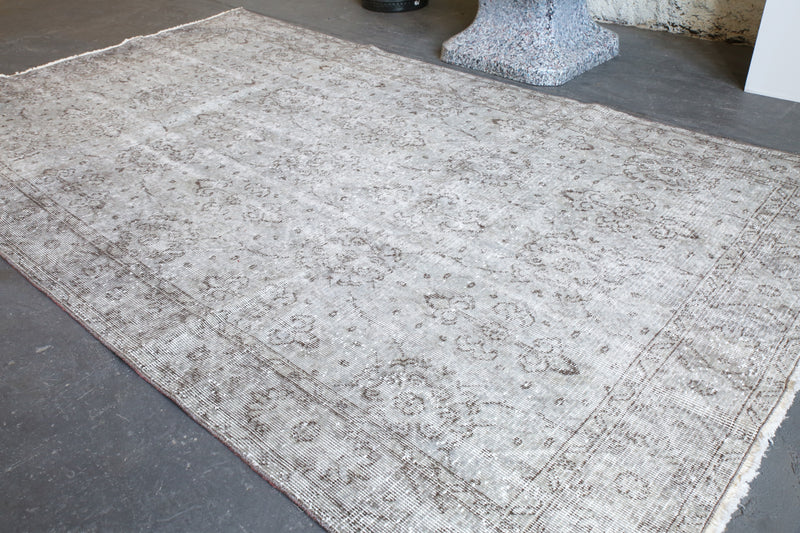 Vintage Overdyed Isparta Rug in Light Gray 5.8ftx8.7ft